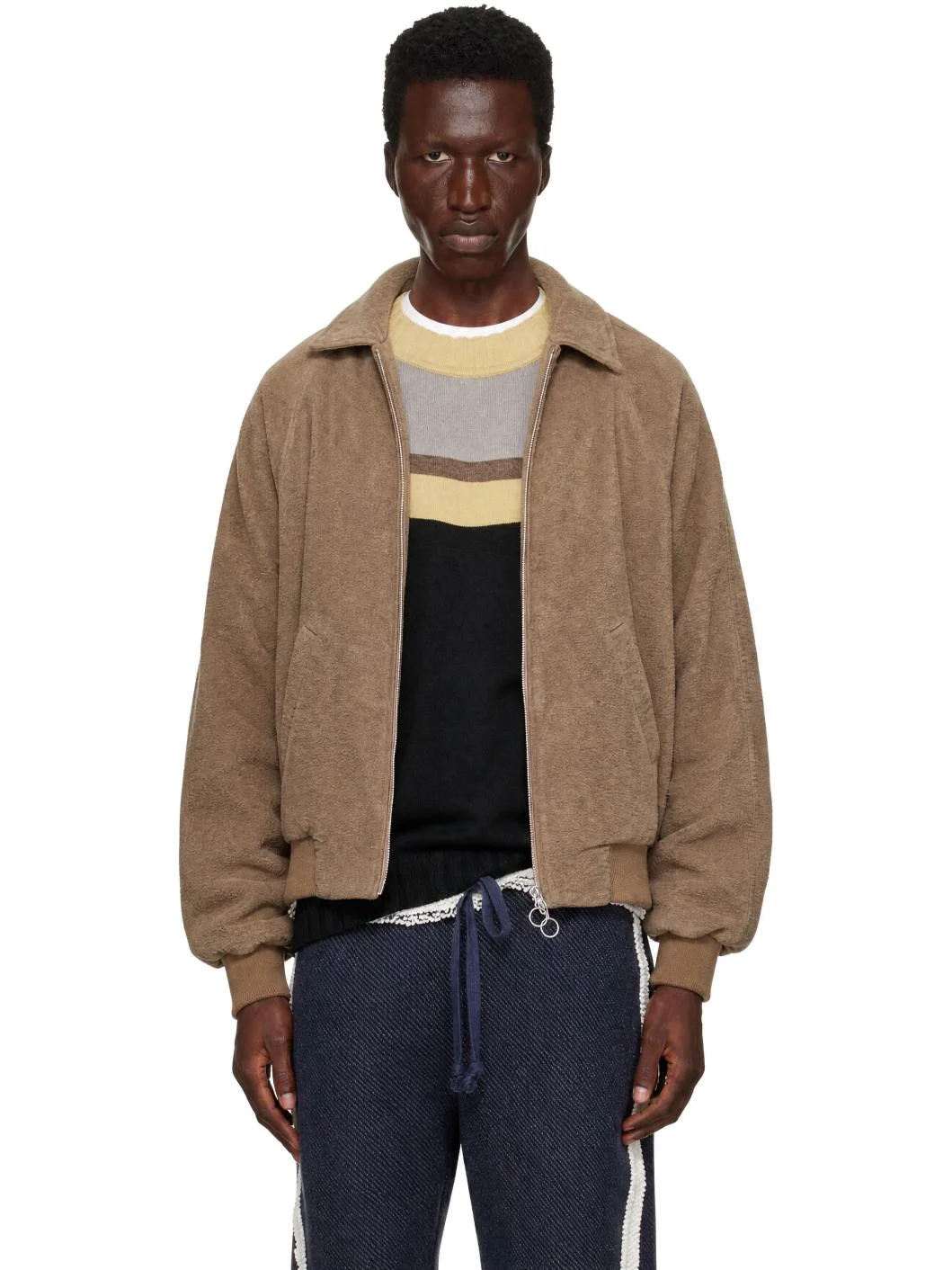 Beige Fifth Dye Bottom Heavy Bomber Jacket - 1