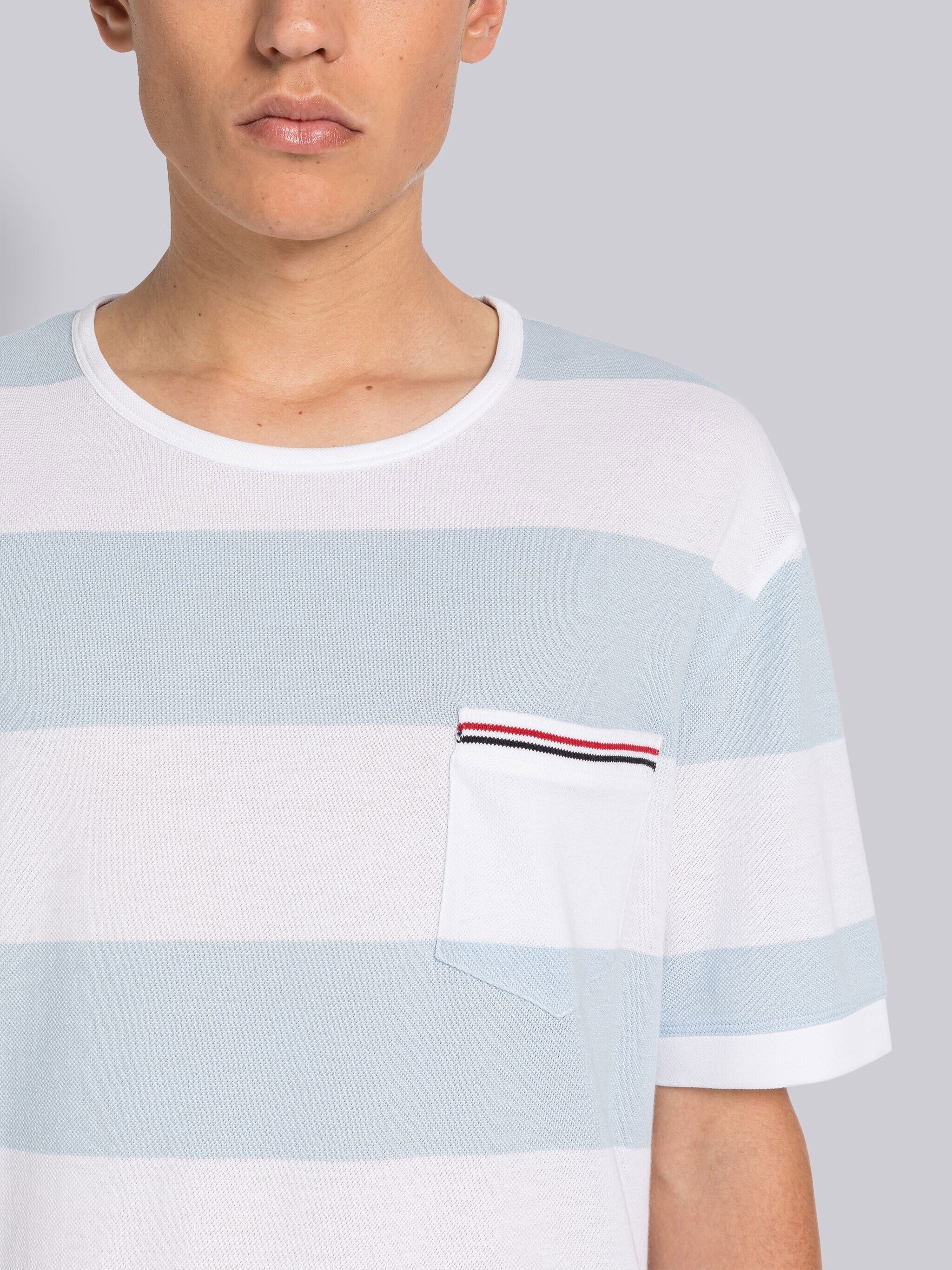 Thom Browne RUGBY STRIPE PIQUE OVERSIZED SHORT SLEEVE POCKET