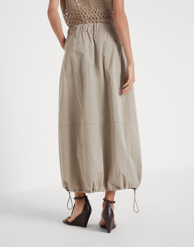 Brunello Cucinelli Wrinkled techno cotton gabardine curved utility skirt with monili outlook
