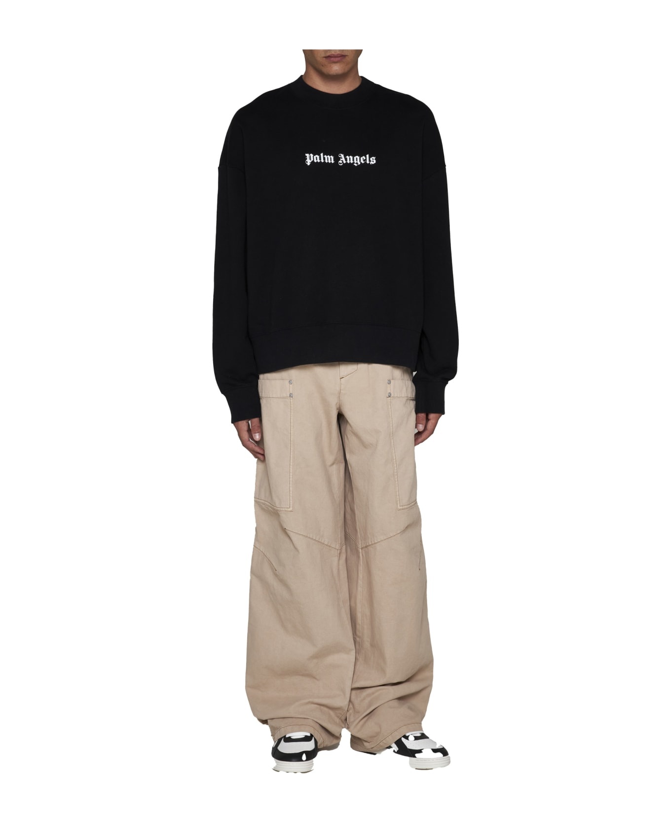Black Crew Neck Sweatshirt With Contrast Logo - 2
