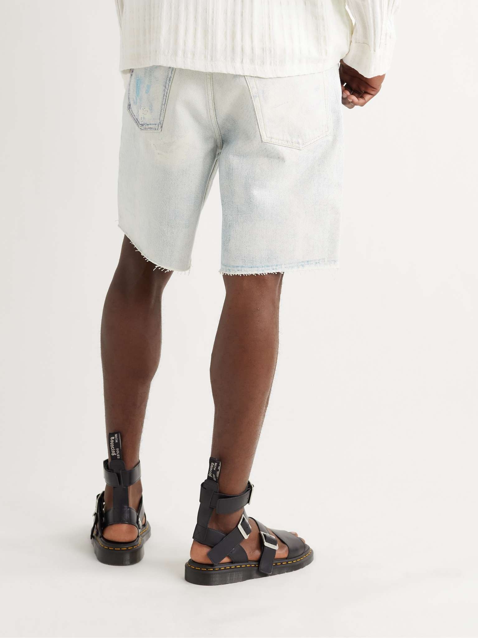 Frayed Bleached Denim Shorts - 4