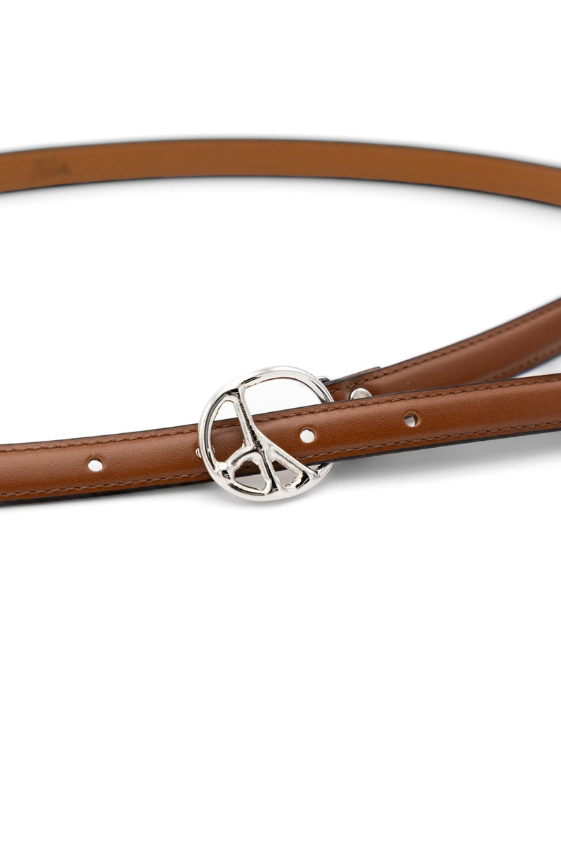 NEEDLES Peace Buckle Narrow Belt Steer Leather - Brown outlook