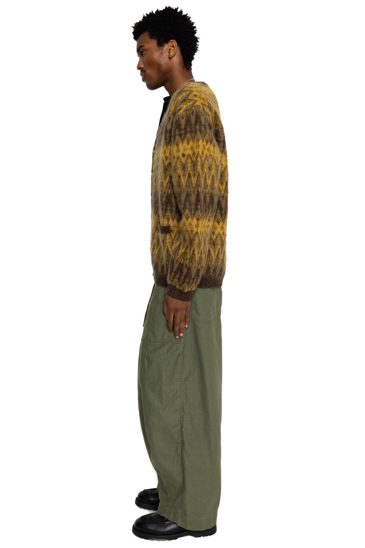 Cardigan Double Jacquard Chevron Pattern - Brown - 4