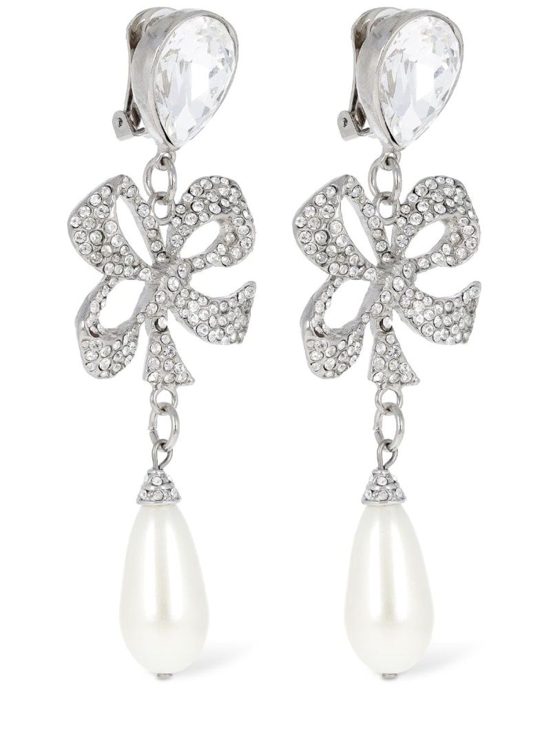 Crystal bow & faux pearl earrings - 3
