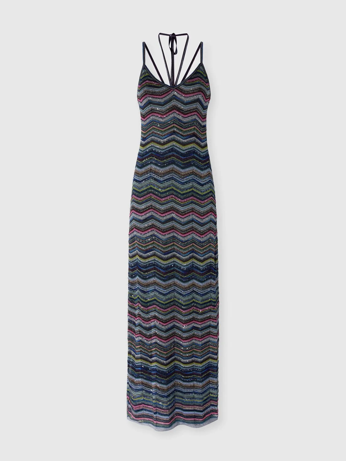 Long chevron knit dress with braided straps - 1