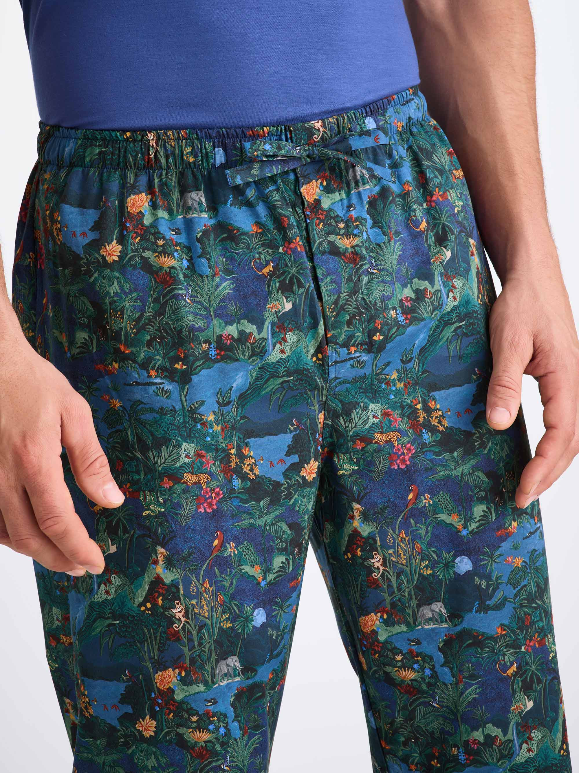 Men's Lounge Pants Cotton Batiste Multi Midnight Jungle Print - 5