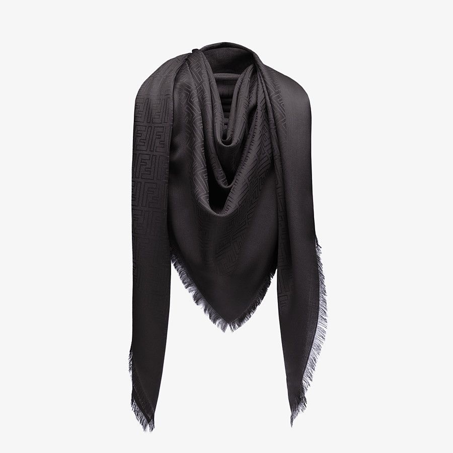 Black silk and jacquard wool shawl - 2