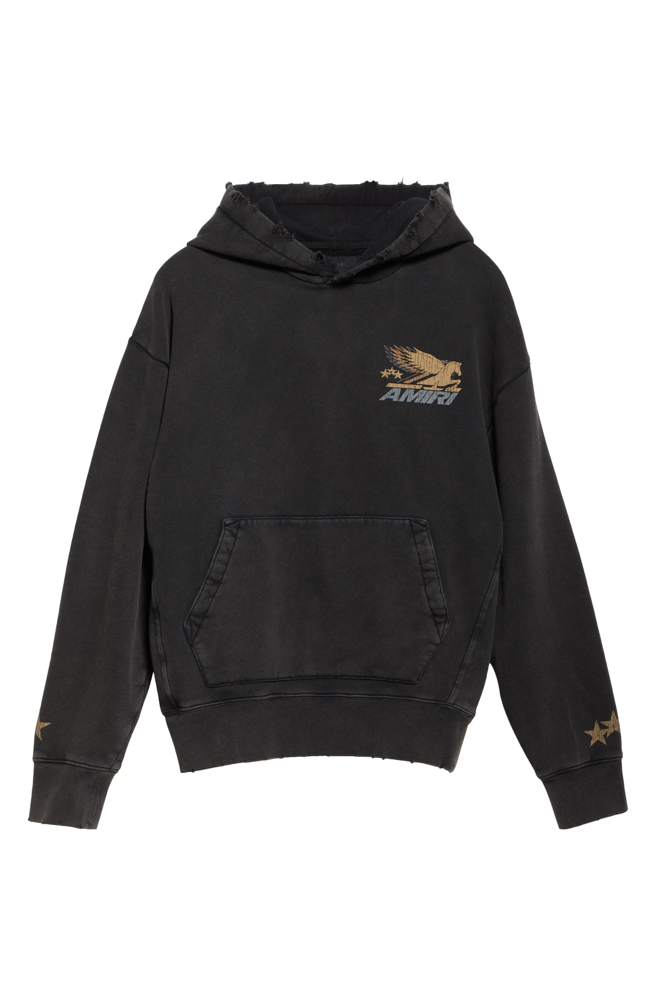 AMIRI Pegasus Distressed Cotton Graphic Hoodie in Black at Nordstrom - 5