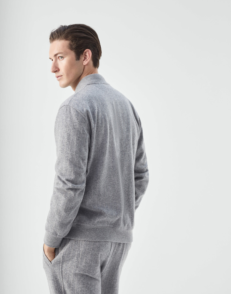 Brunello Cucinelli Cashmere and cotton chalk stripe French terry sweatshirt with zipper outlook