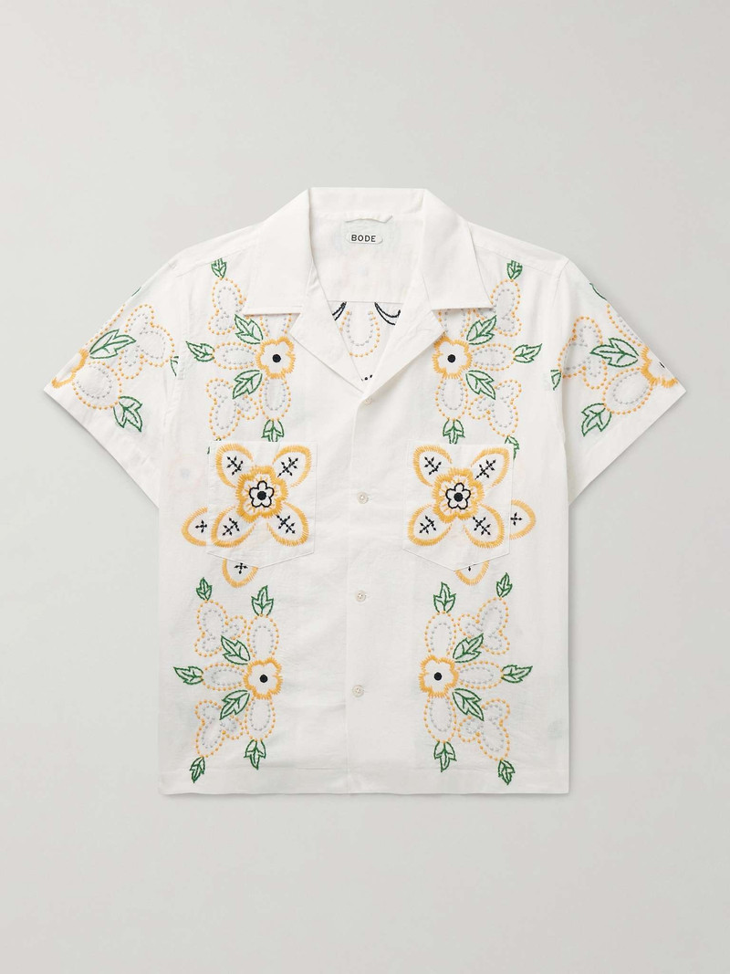 Buttercup Camp-Collar Embroidered Cotton-Voile Shirt 1