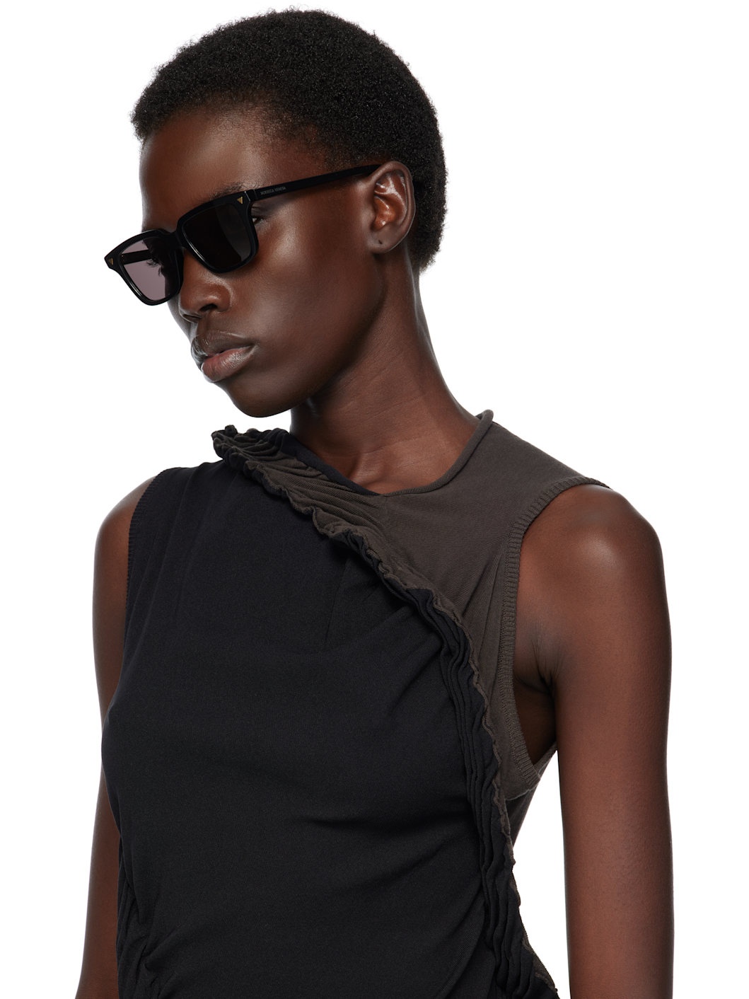 Black Triangle Stud Rectangular Sunglasses - 4