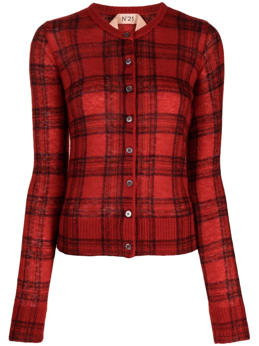 check-print buttoned cardigan - 1