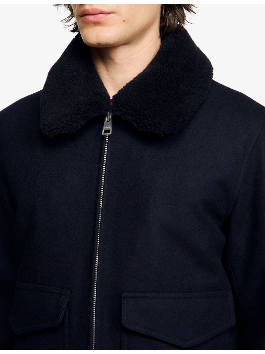 Aviator zip-through shearling wool-blend jacket - 5
