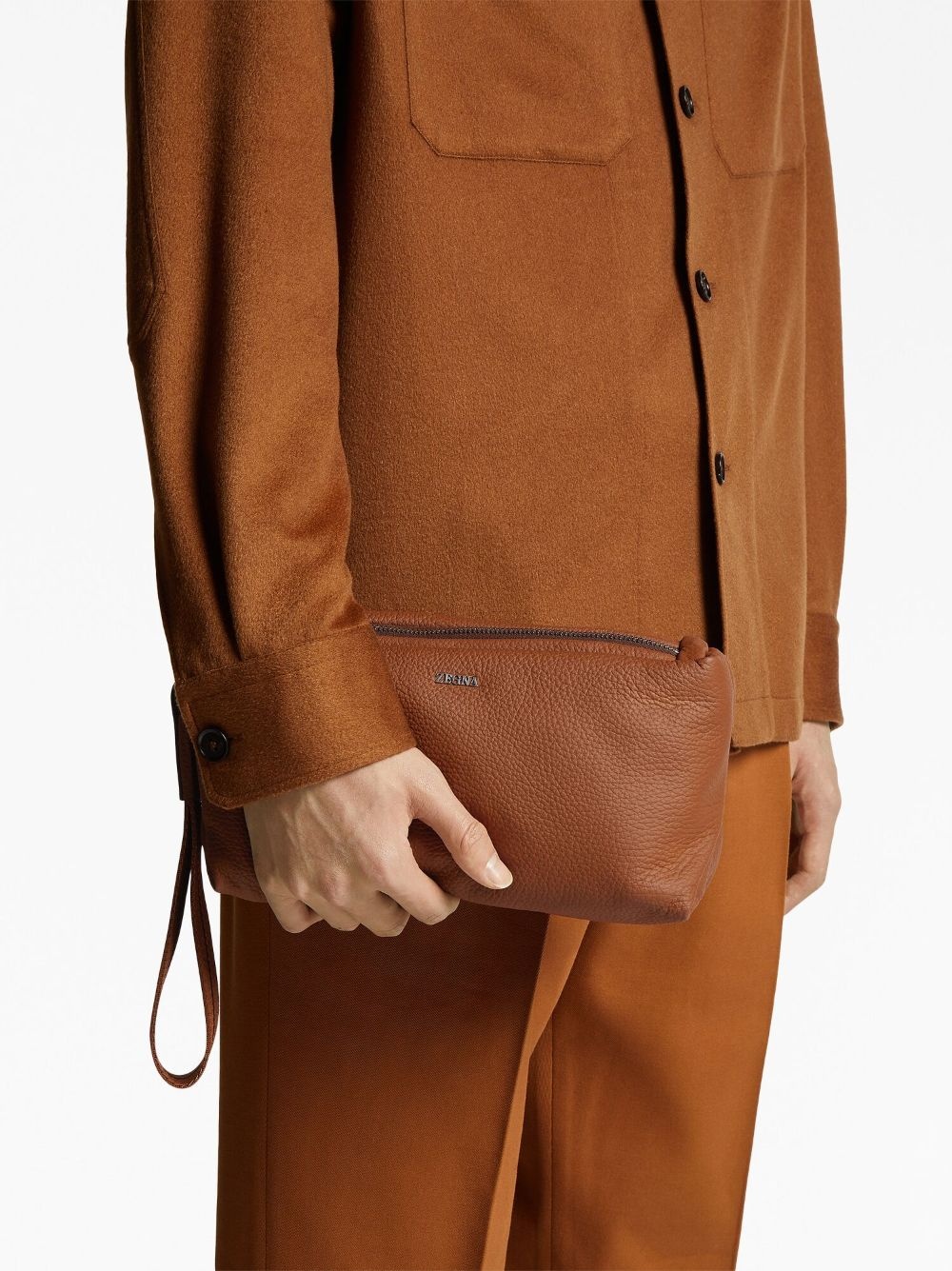 logo-plaque leather clutch bag - 2