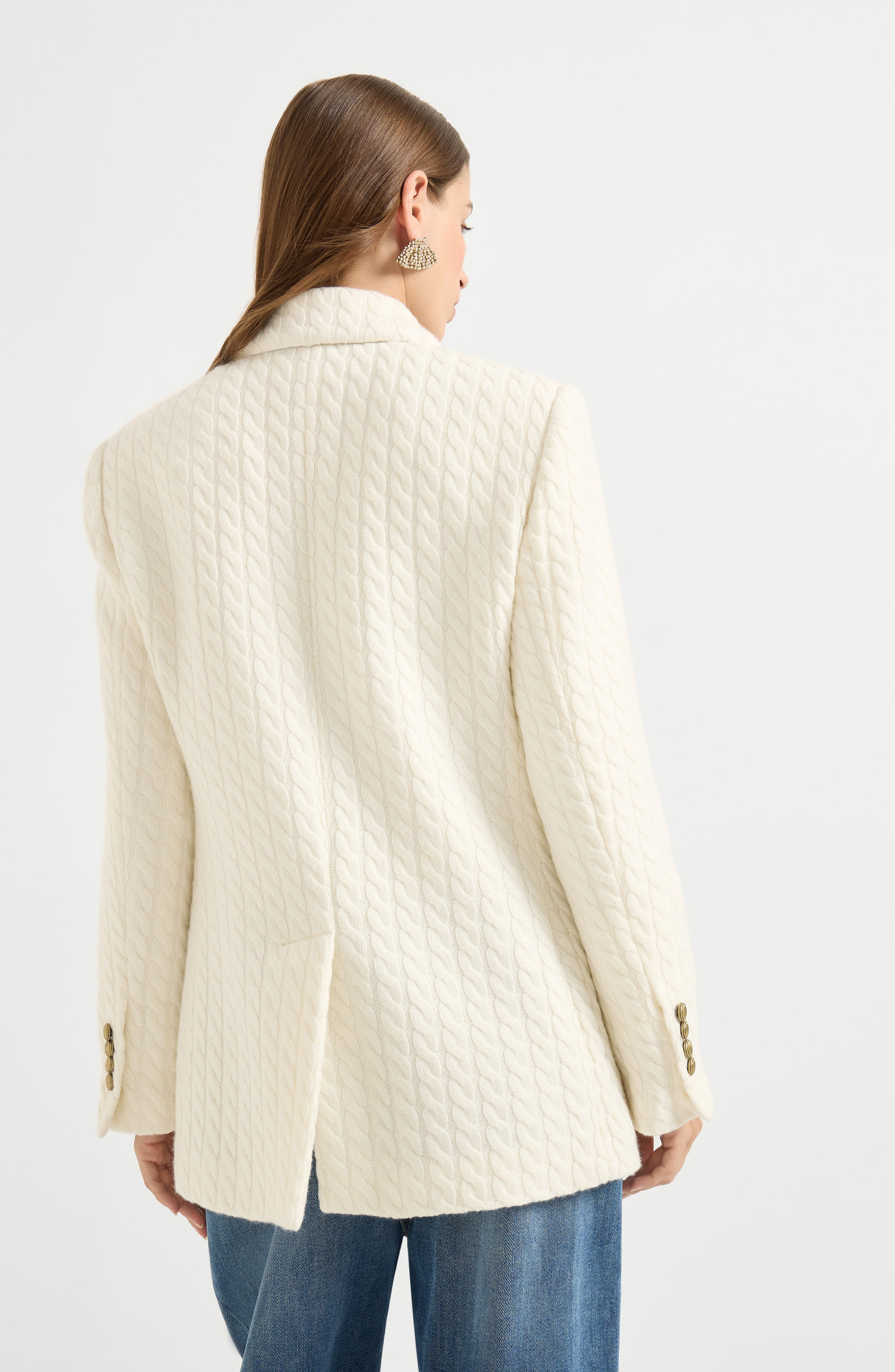 Brunello Cucinelli Cashmere cable knit blazer in White at Nordstrom - 3