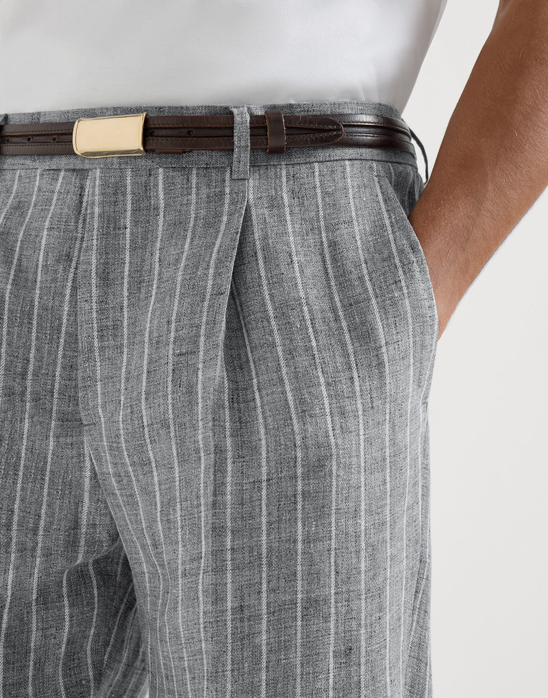 Chalk stripe linen twill trousers with pleat 4