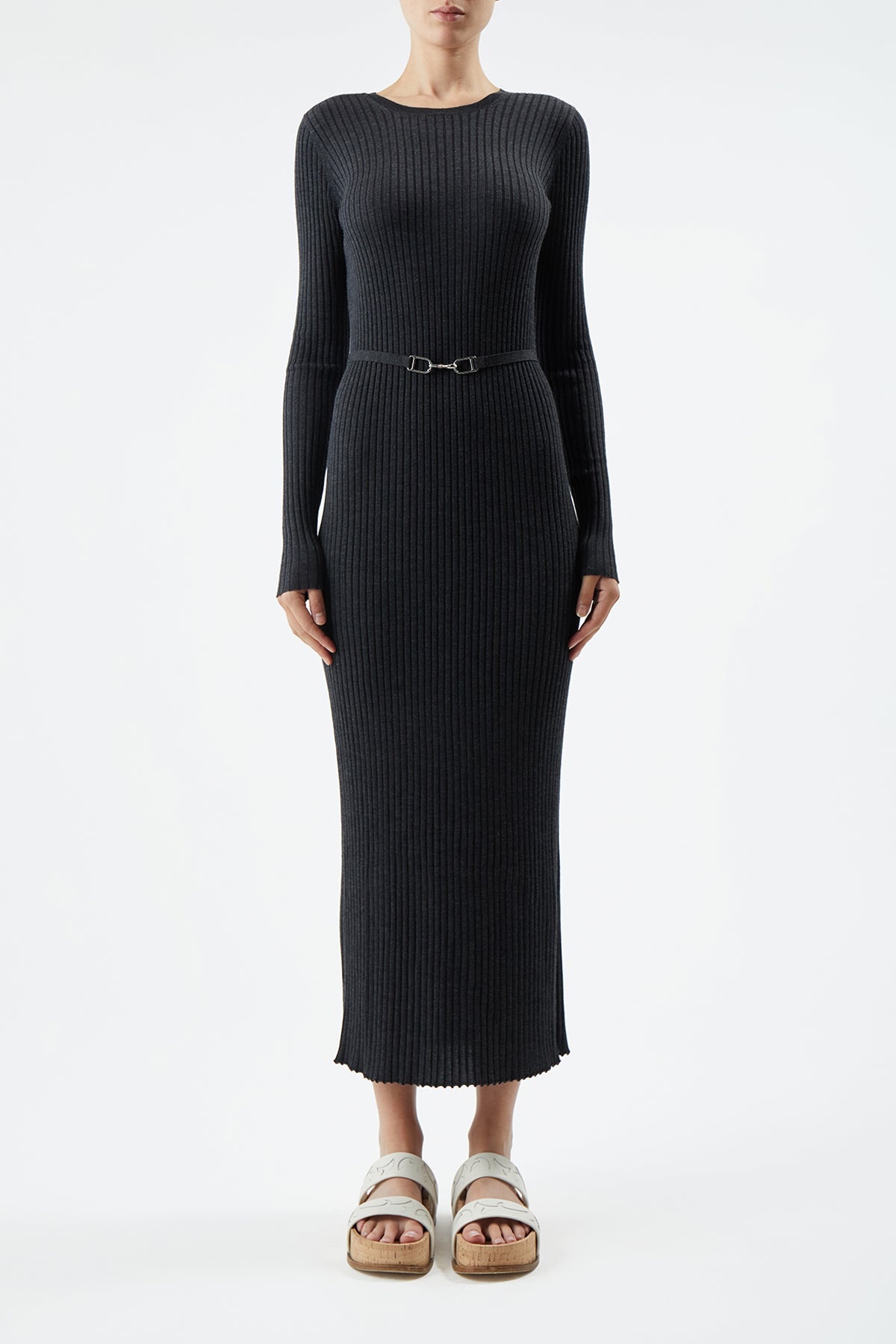 Luisa Dress in Charcoal Merino Wool - 2
