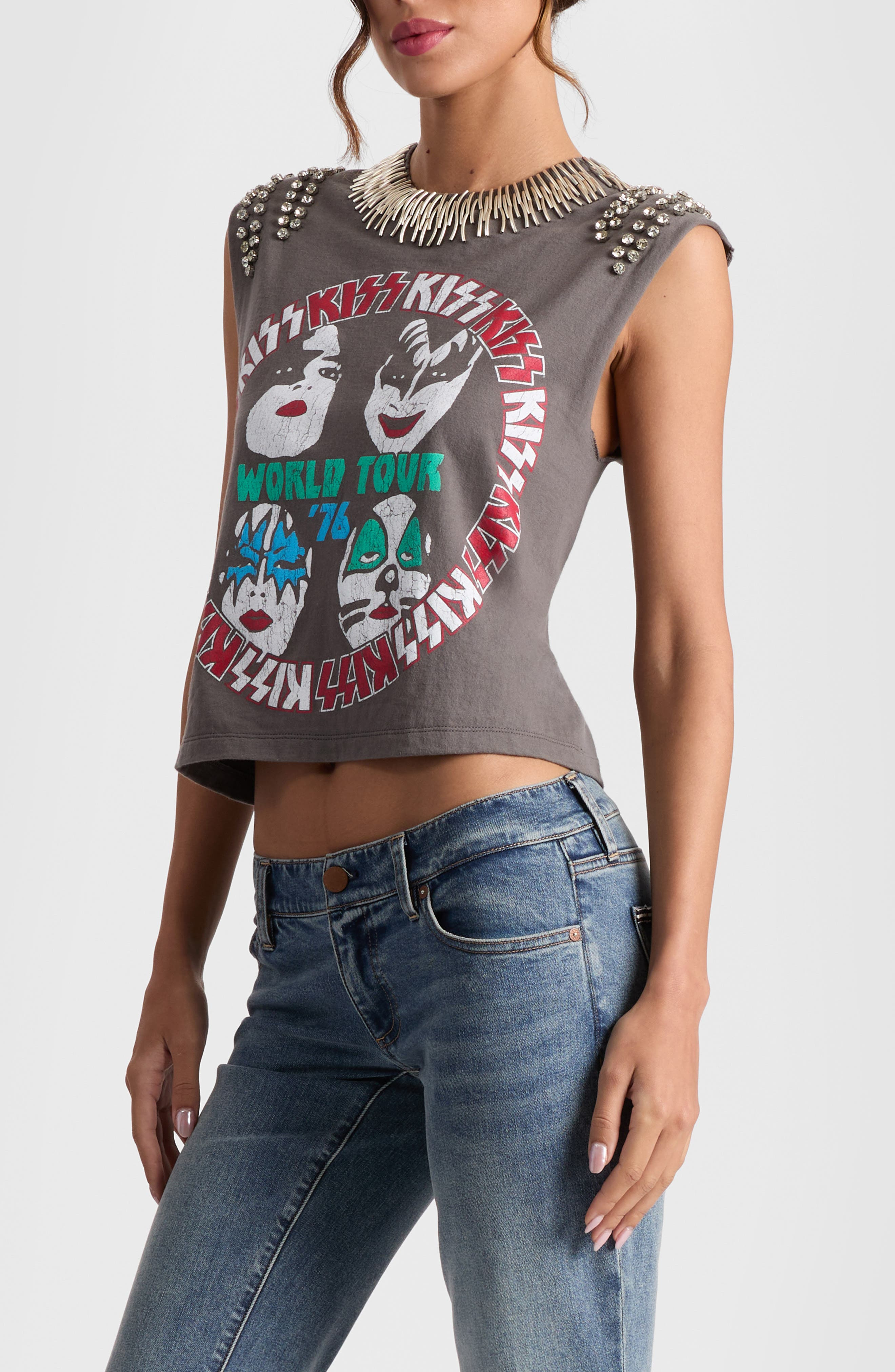 Alice + Olivia Micah Embellished Graphic Muscle Tee in Kiss World Tour at Nordstrom - 3