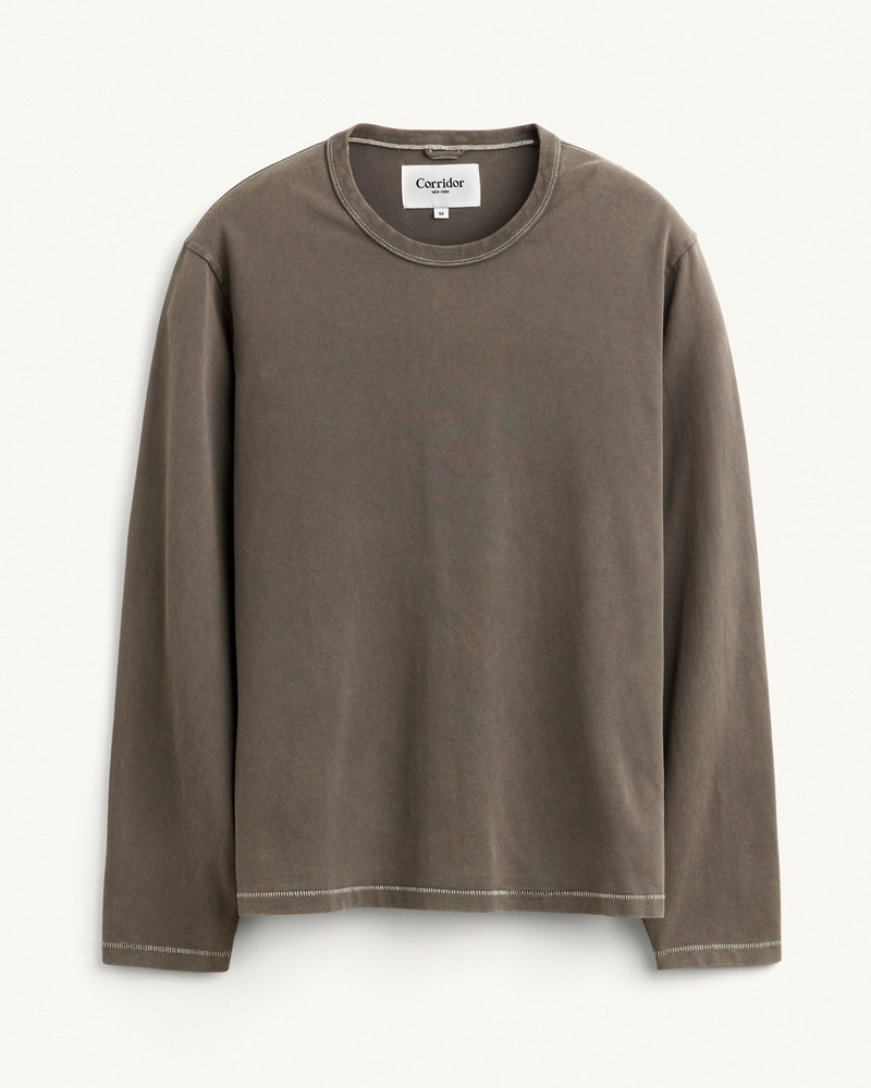 GARMENT DYE LS TEE - BROWN 1