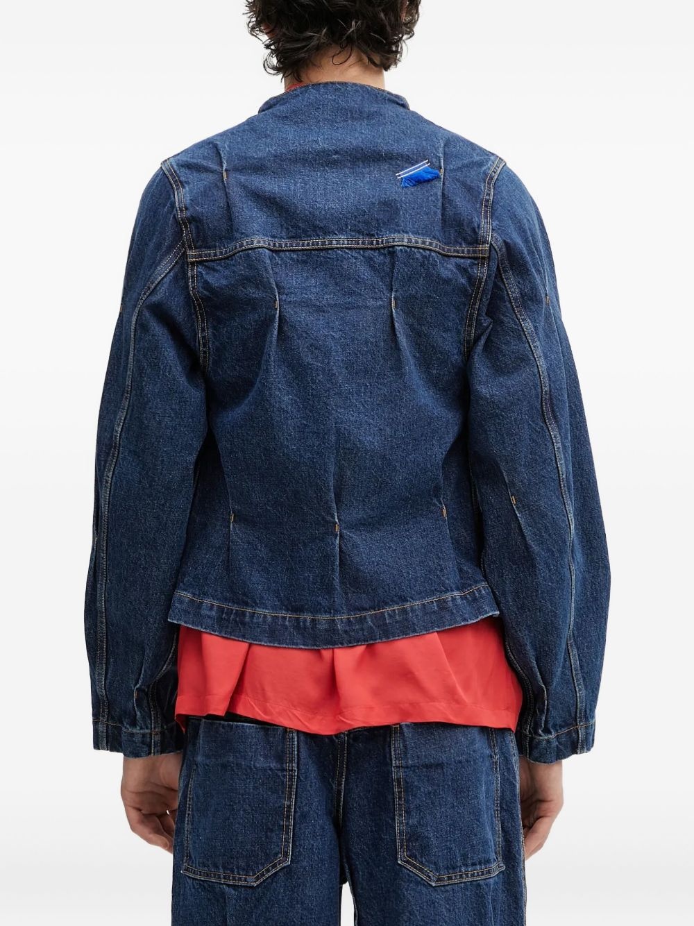 pleated zip-front denim jacket - 3
