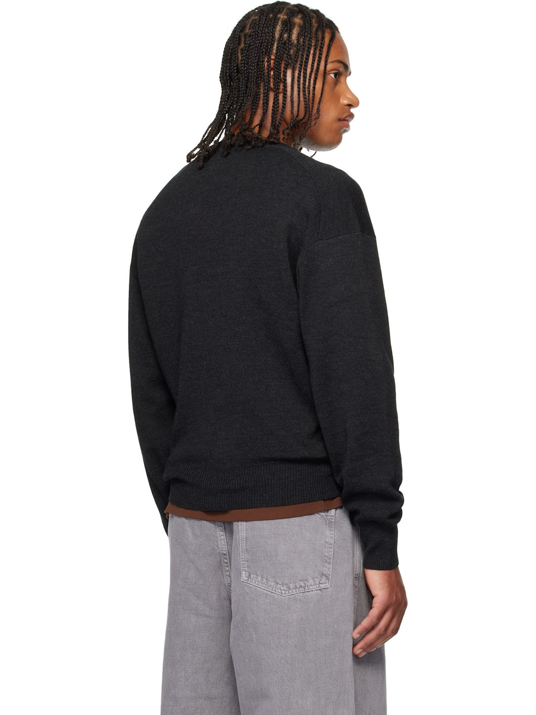 Gray V-Neck Sweater - 3