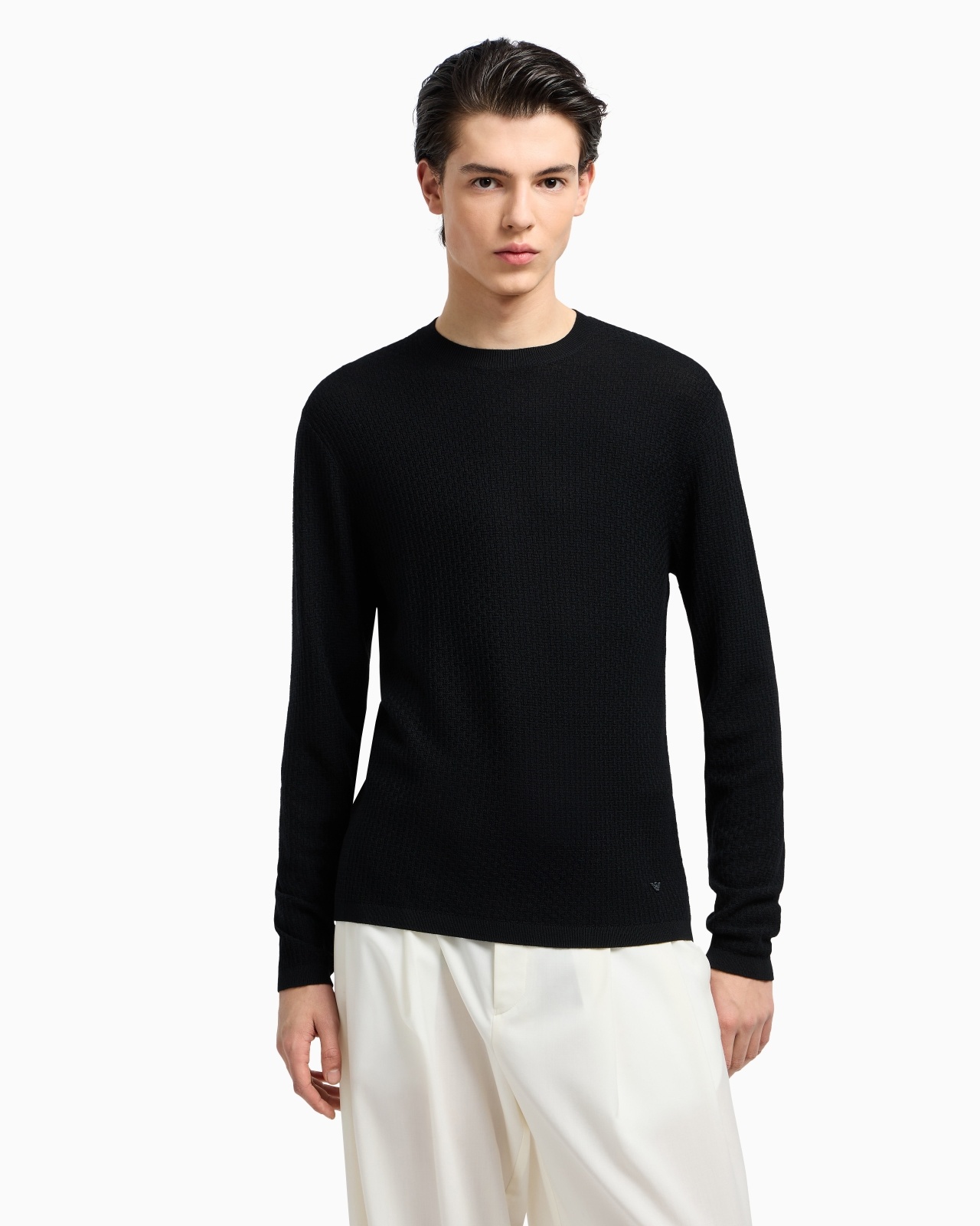 VIRGIN WOOL JUMPER WITH EMBOSSED JACQUARD PATTERN - 2