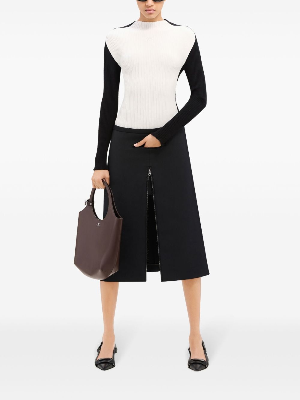 zip-detail twill midi skirt - 2