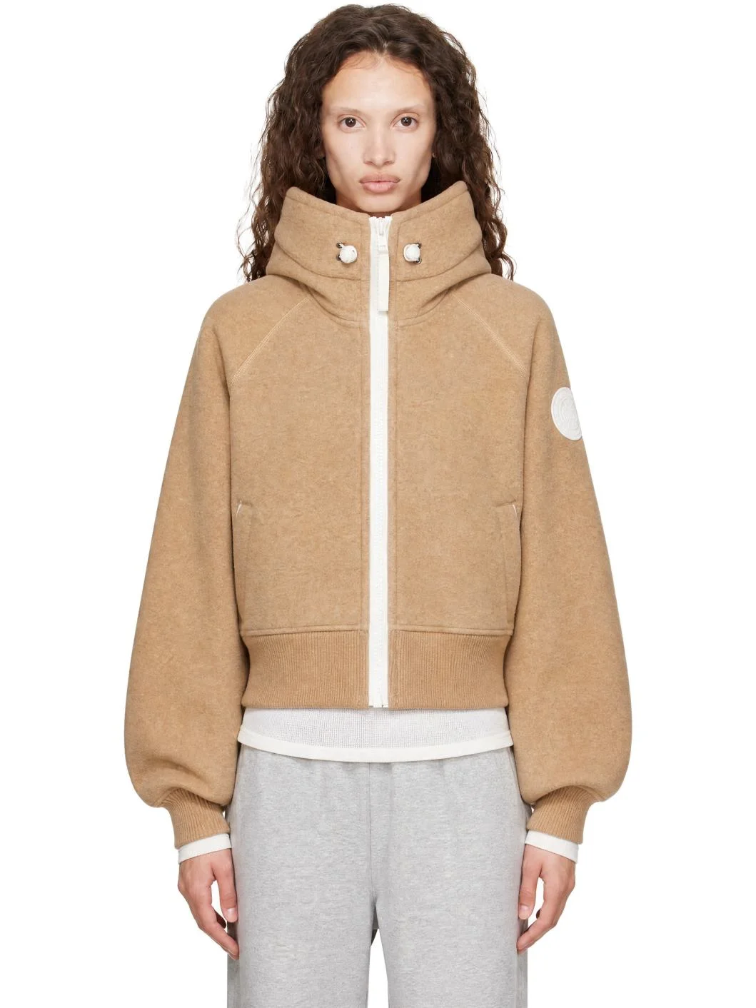 Beige Chilliwack Fleece White Disc Bomber Jacket - 1