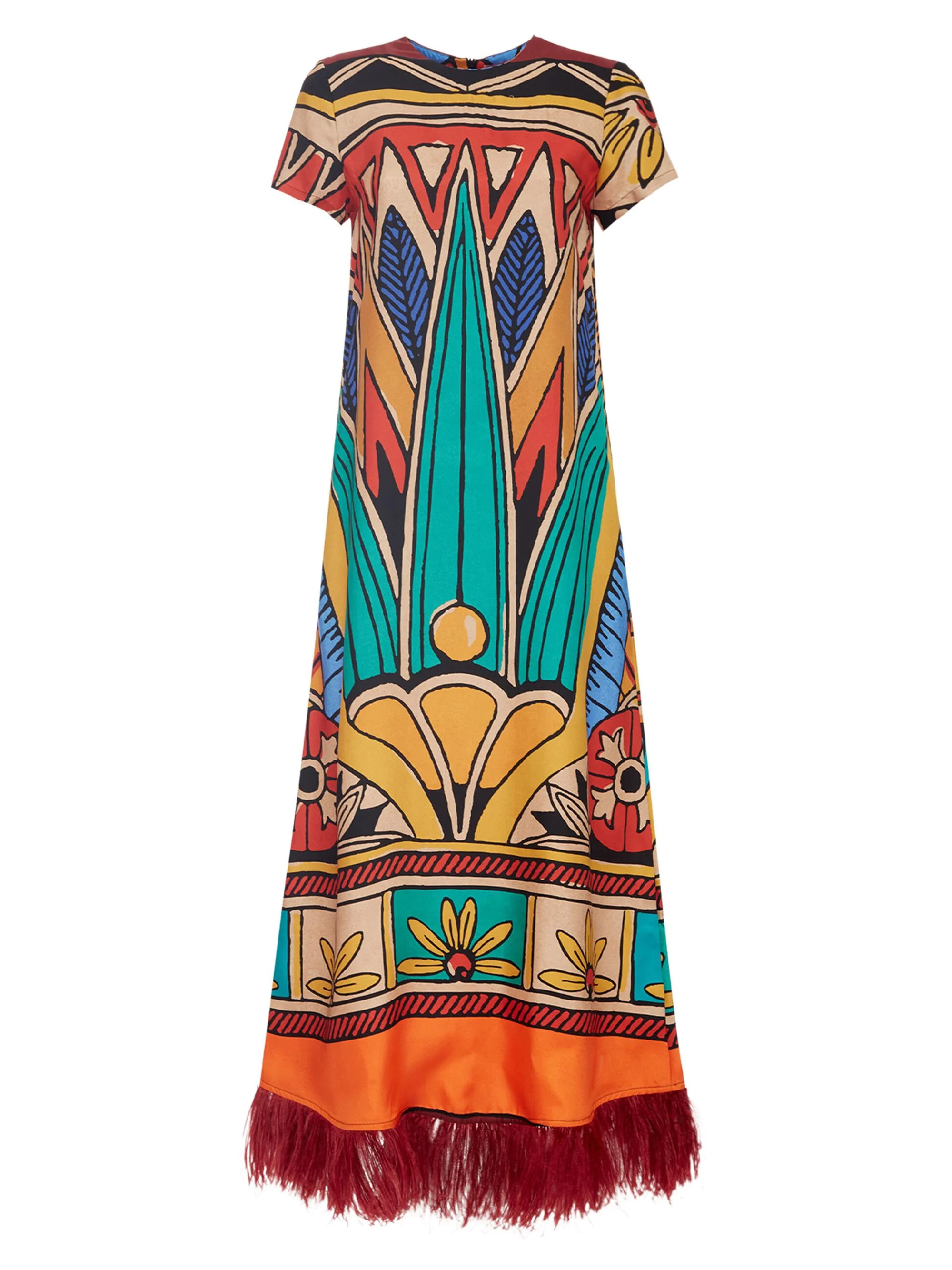 Women's Swing Dress with Feathers - Philae Placee Multicolor - 1