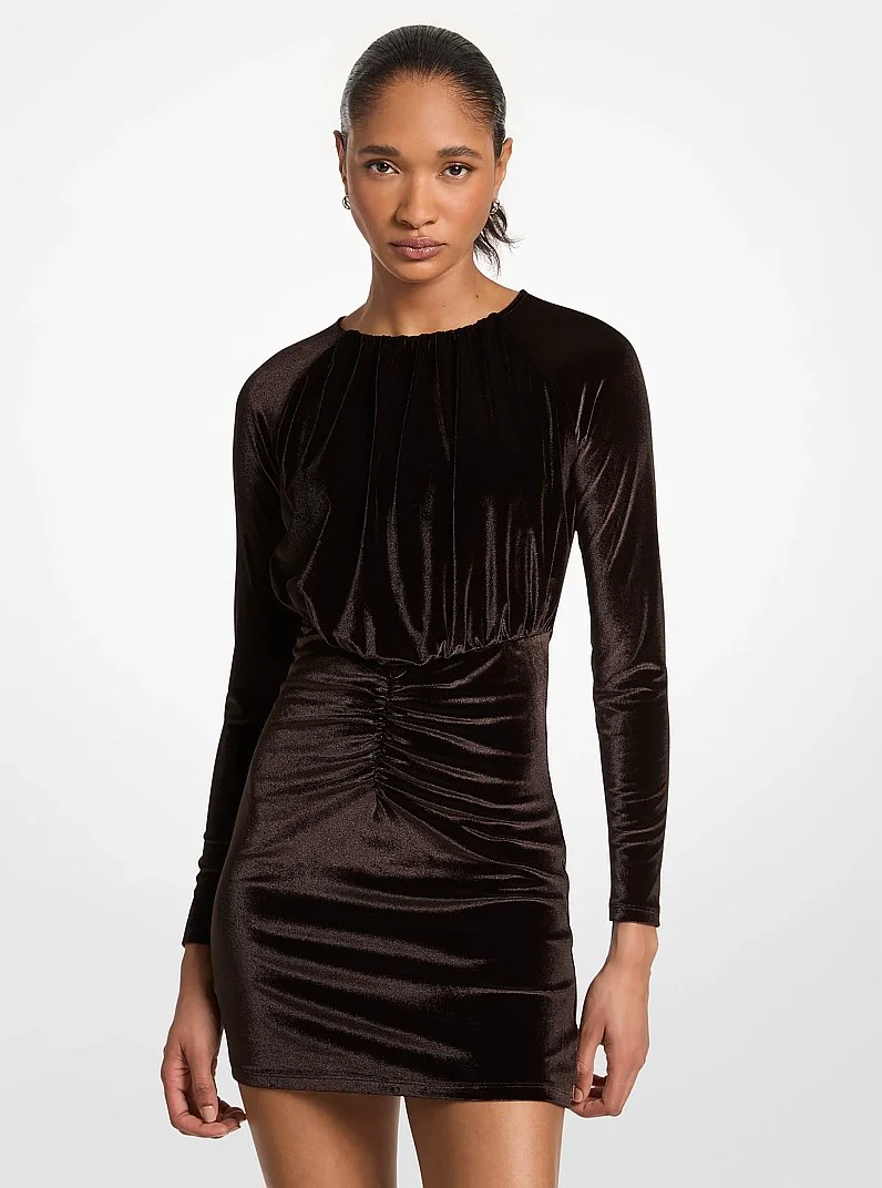 Ruched Velvet Mini Dress - 1