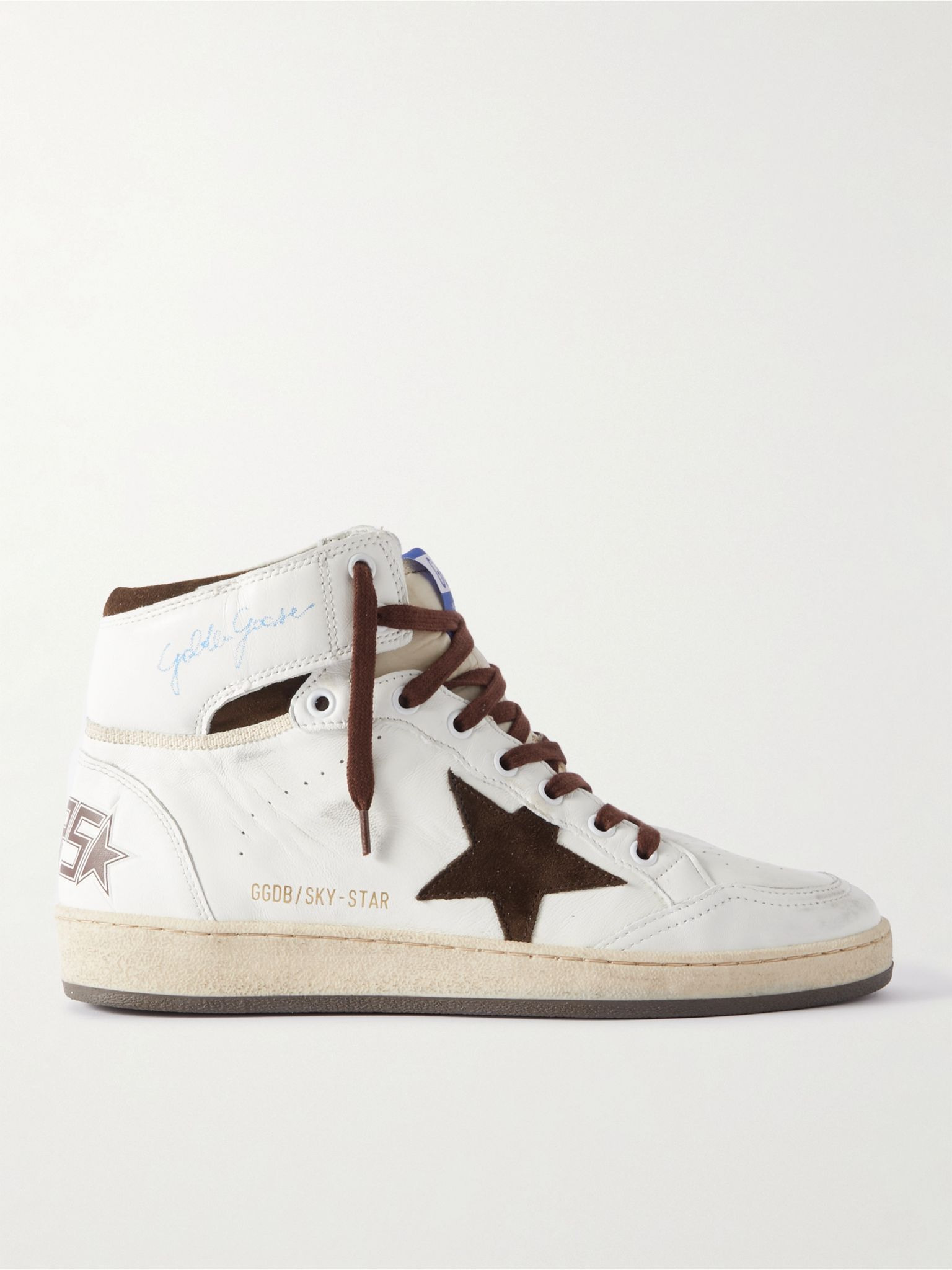 Sky Star Distressed Leather High-Top Sneakers White - 1
