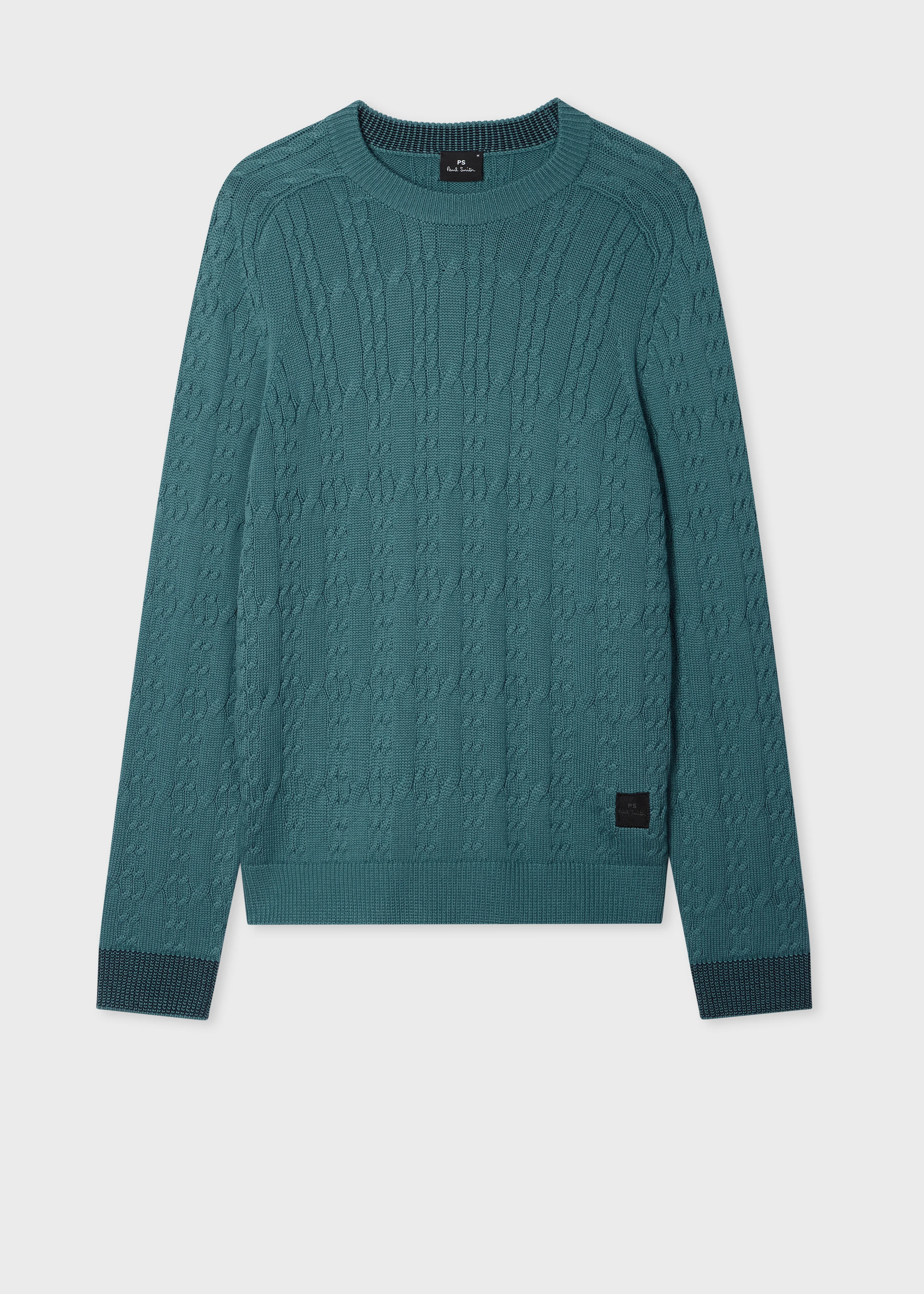 Mid Blue Cable-Knit Cotton Sweater - 1