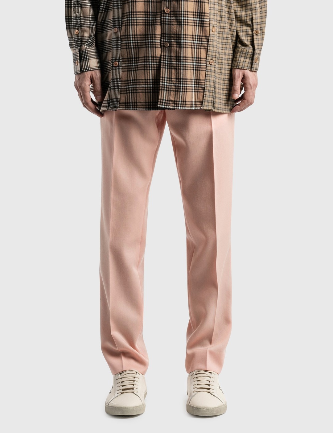 CHECK SIDE STRIPE DRY WOOL TWILL TAILORED TROUSERS - 1