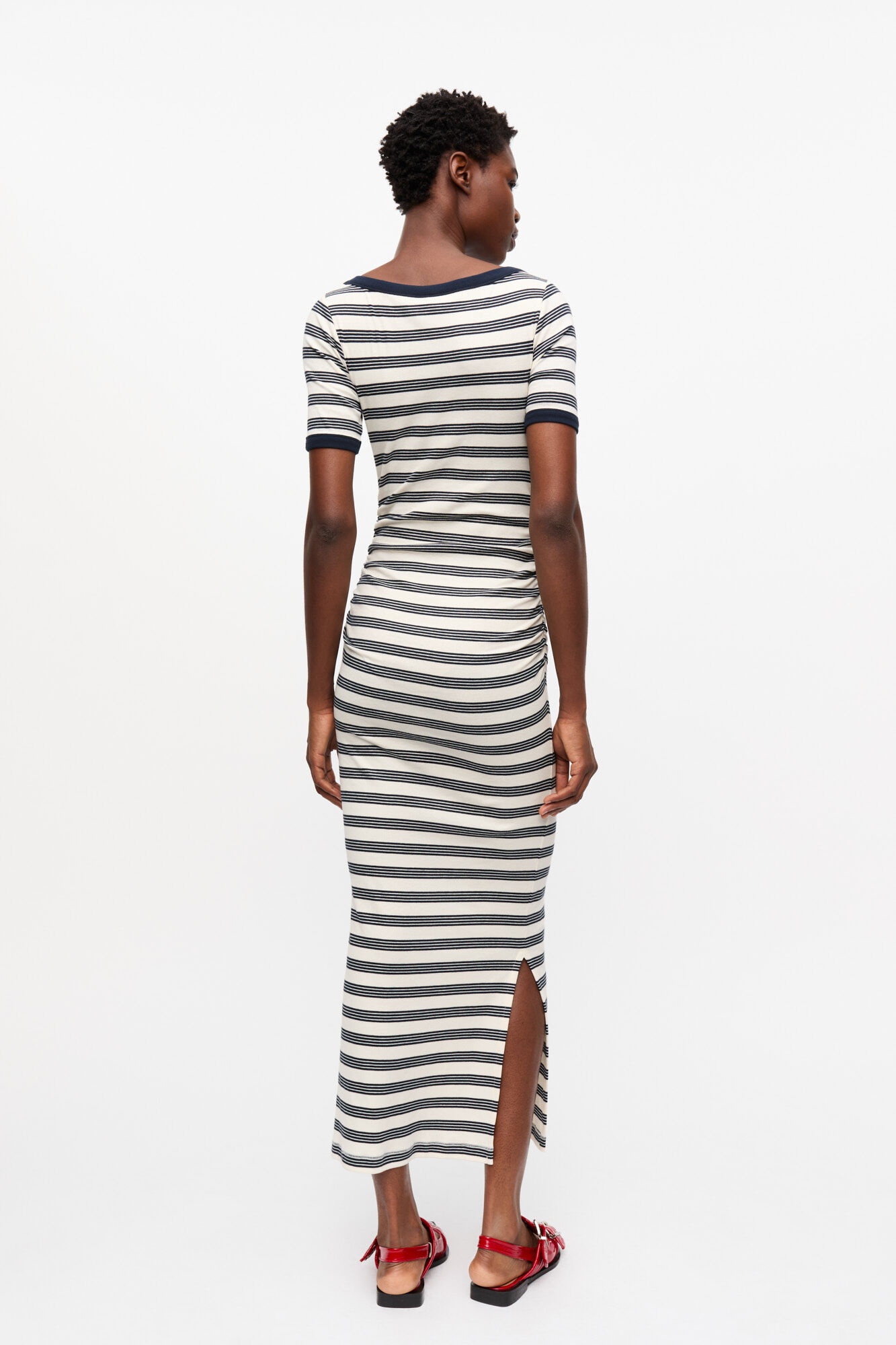 STRIPED SOFT COTTON RIB SHORT SLEEVE DRESS - 3