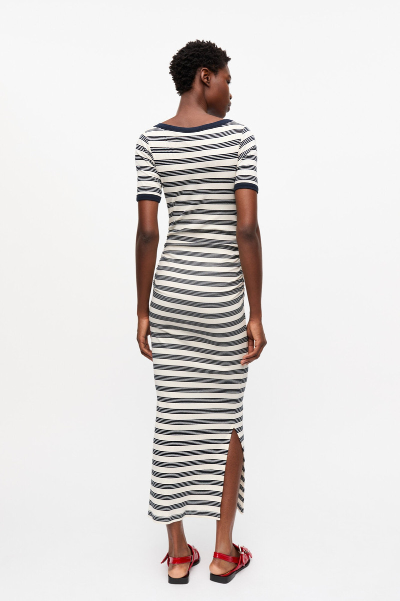 STRIPED SOFT COTTON RIB SHORT SLEEVE DRESS 3