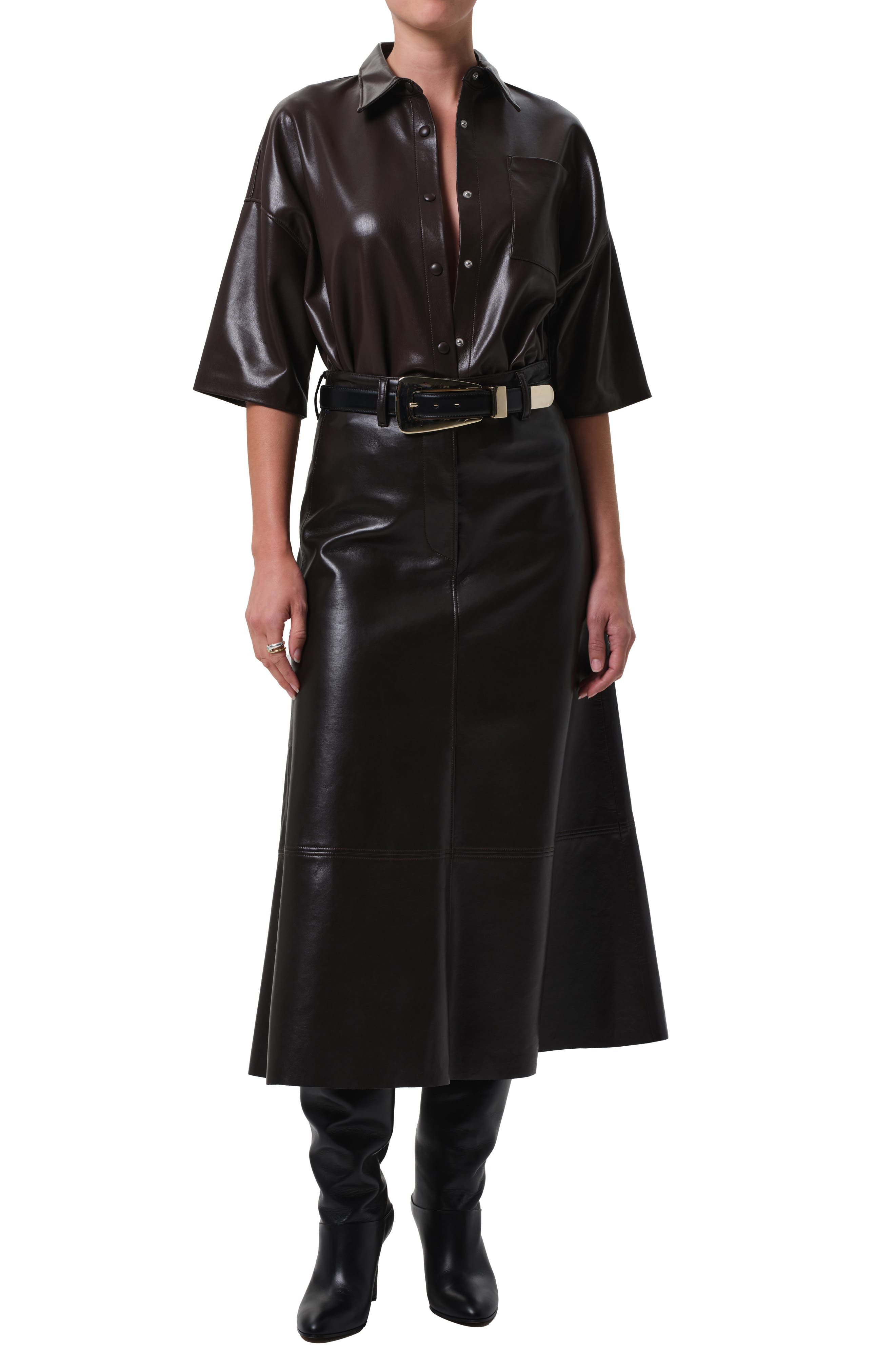 Citizens of Humanity Frances Cape Crop Faux Leather Shirt in Chocolate at Nordstrom - 5