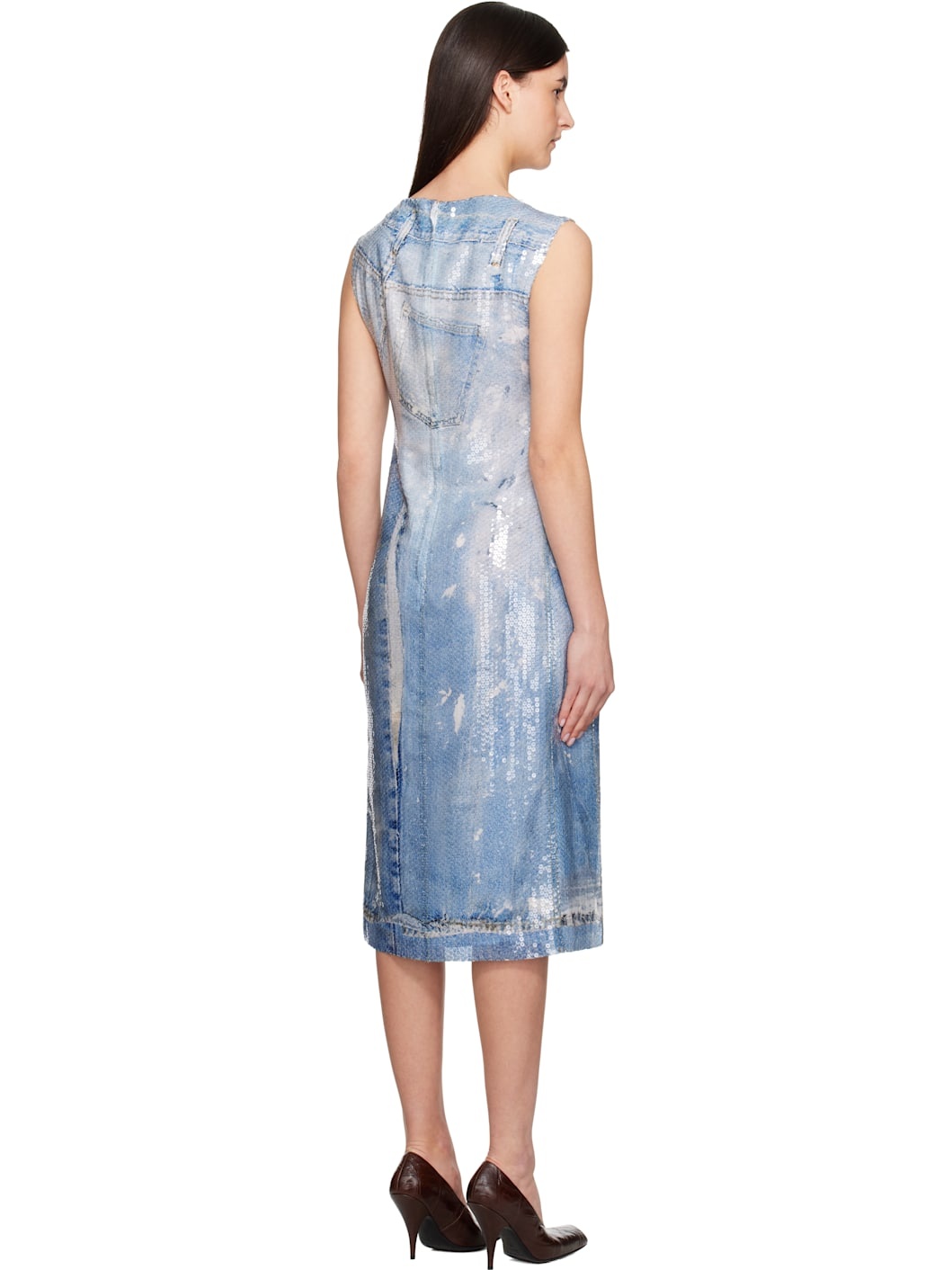 Blue Printed Sequin Midi Dress - 3