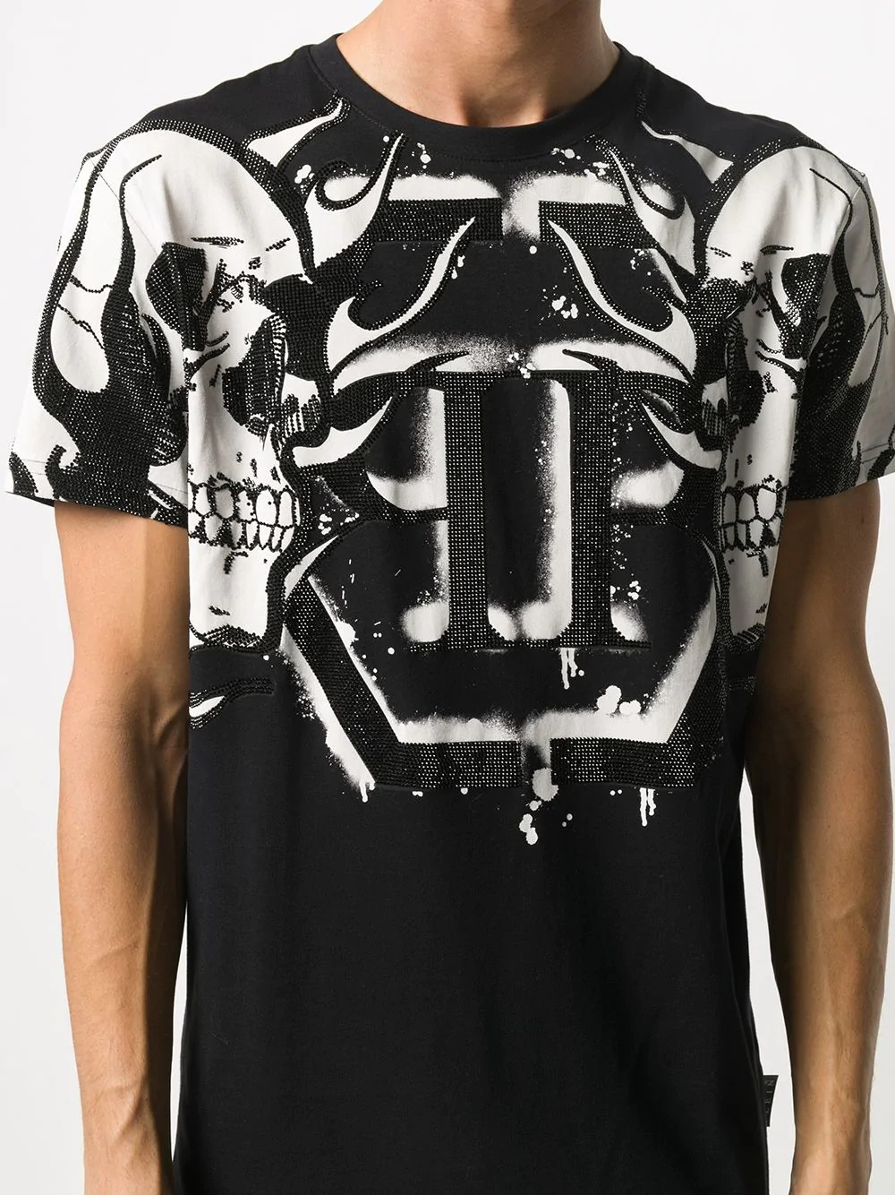 round neck skull print embellished T-shirt - 5