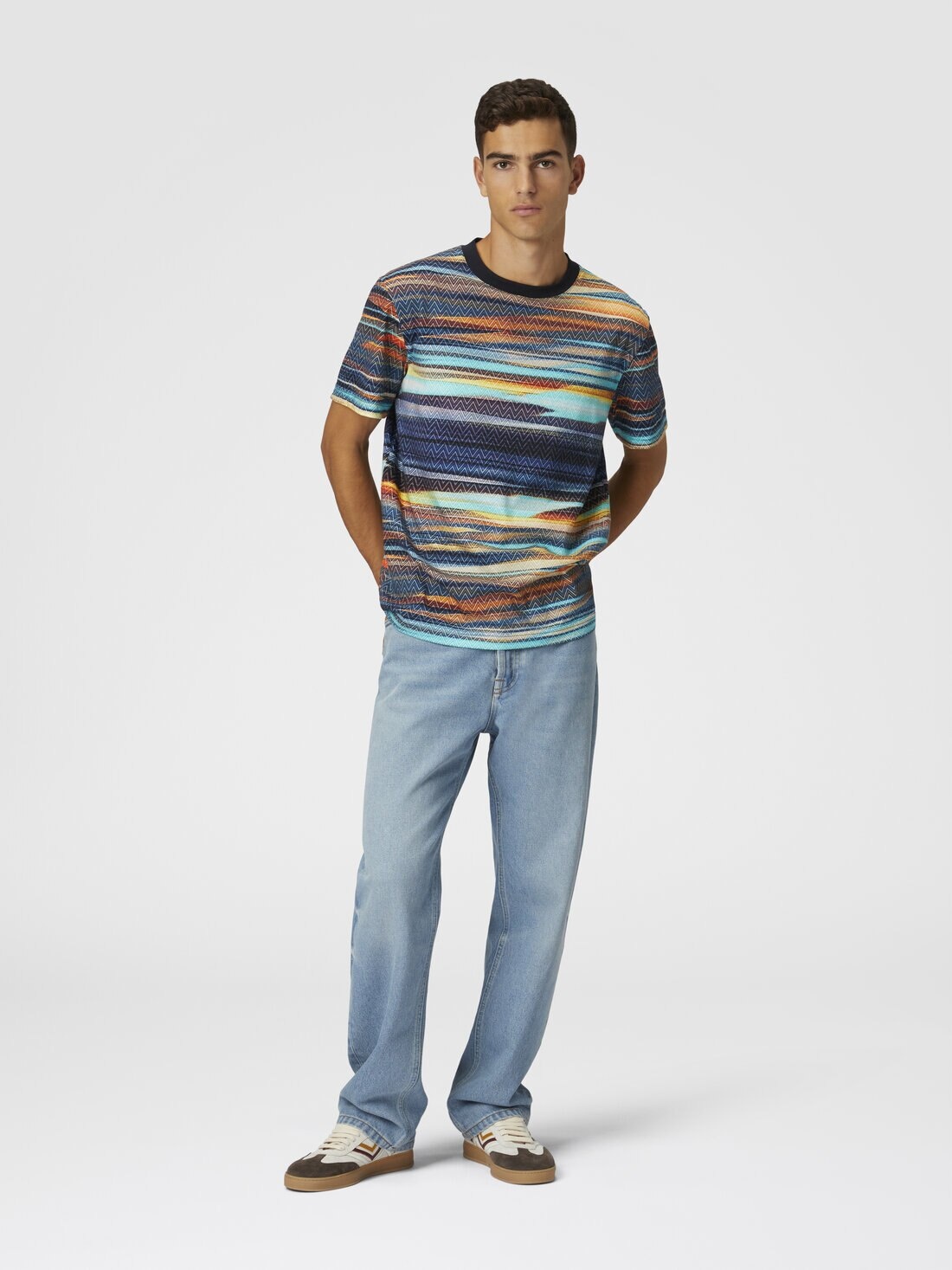 Cotton crewneck T-shirt with slub zigzag print - 2