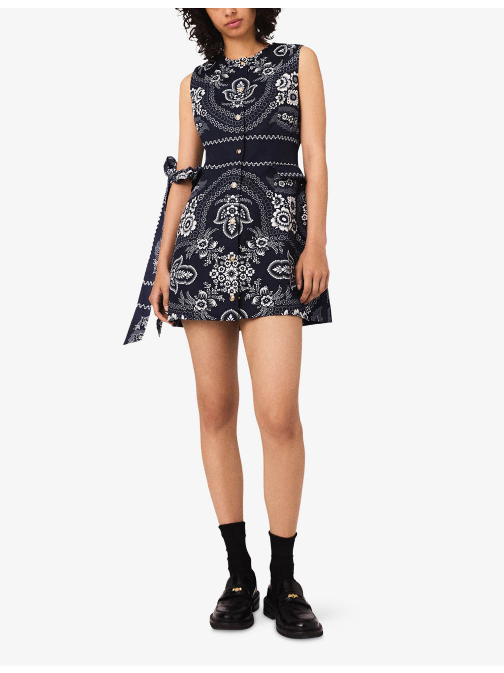 Bandana-Print Button-Embellished Woven Mini Dress - 2