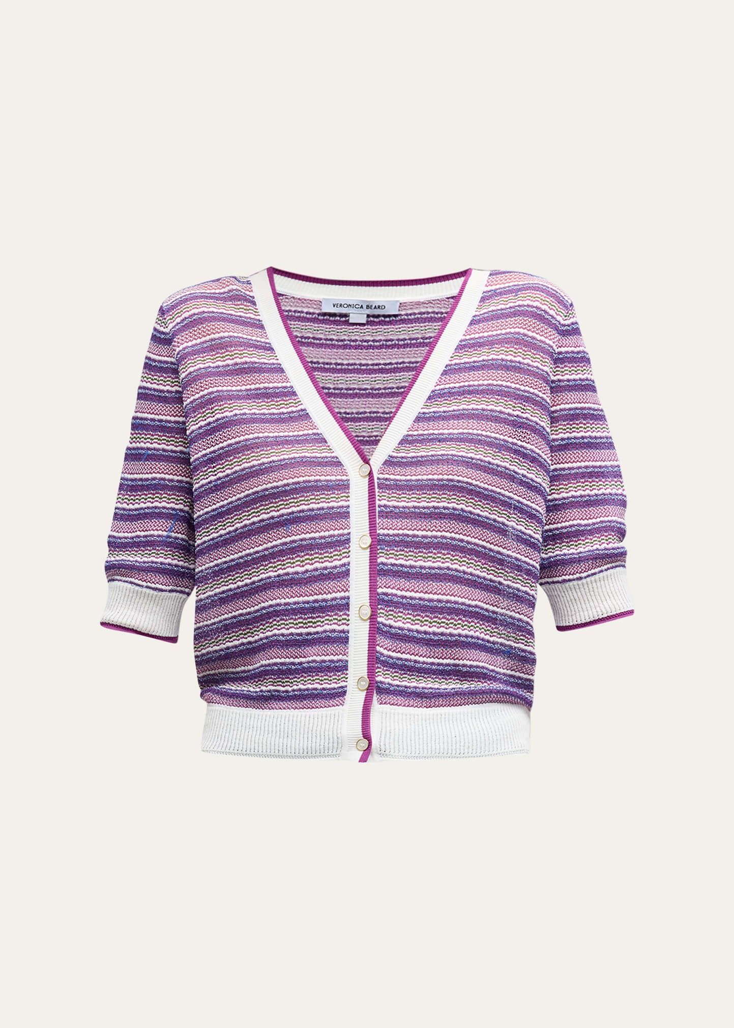 Varia Striped Short-Sleeve Cardigan - 1