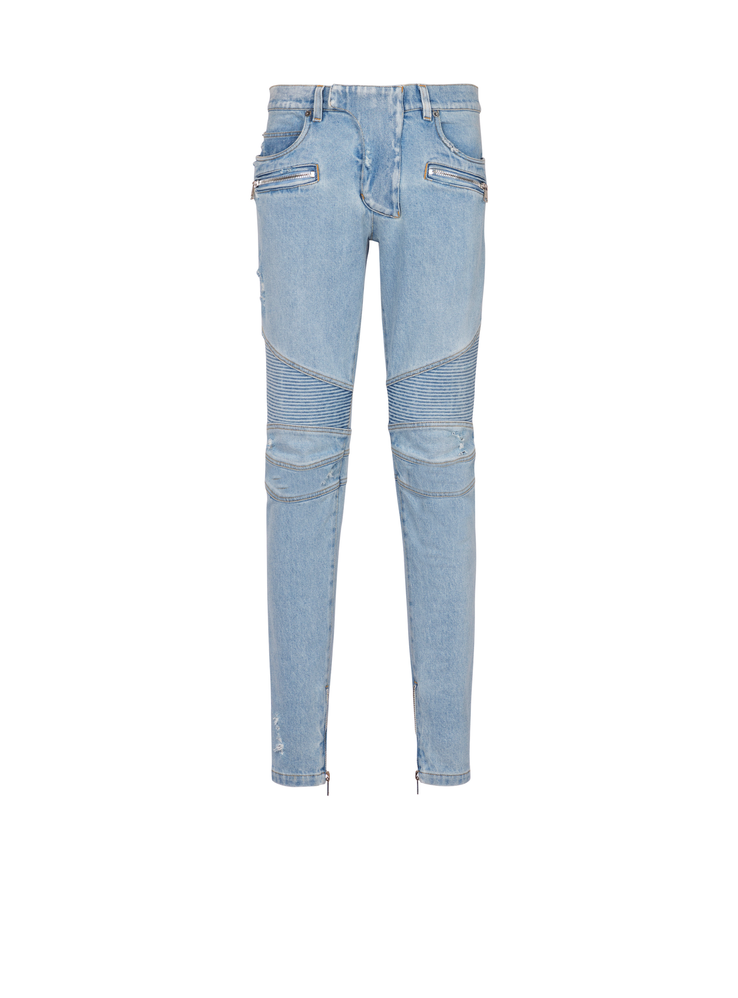 Light blue denim biker jeans - 1