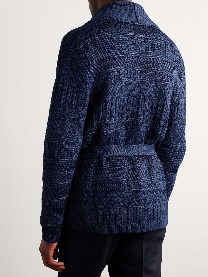 Shawl-Collar Belted Cable-Knit Silk and Cotton-Blend Cardigan 3