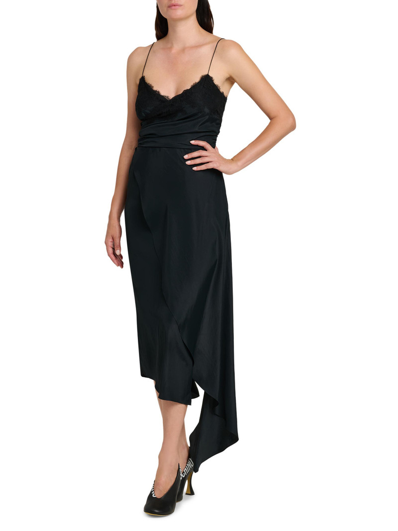 Women's Lace & Satin Wrap-Style Dress - Black 4
