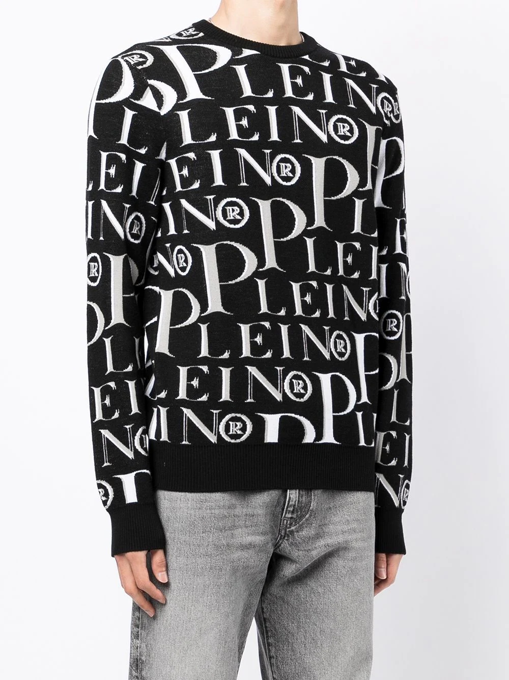 logo-jacquard crew neck sweater - 3