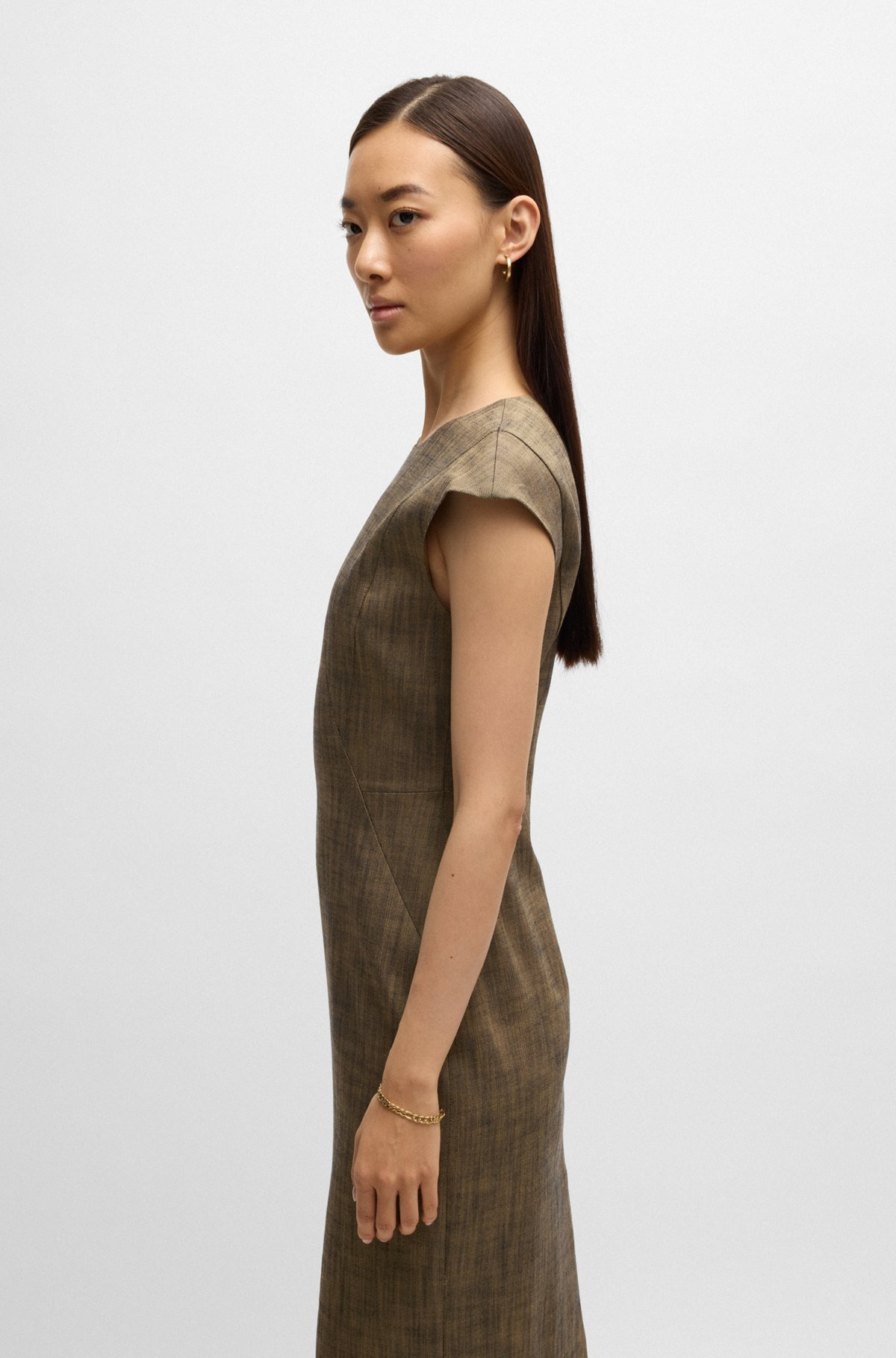 CAP-SLEEVE DRESS IN MELANGE STRETCH SHARKSKIN - 6