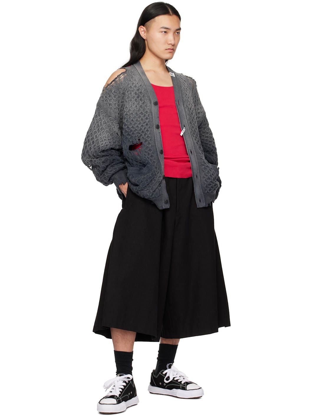 Gray Sun Faded Like Knit Cardigan - 4
