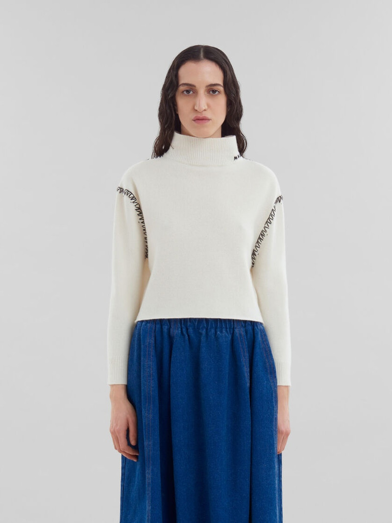 Marni WHITE WOOL-CASHMERE WRAP JUMPER WITH MARNI MENDING outlook