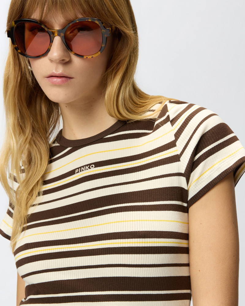 CROPPED STRIPED T-SHIRT WITH PINKO LOGO 6