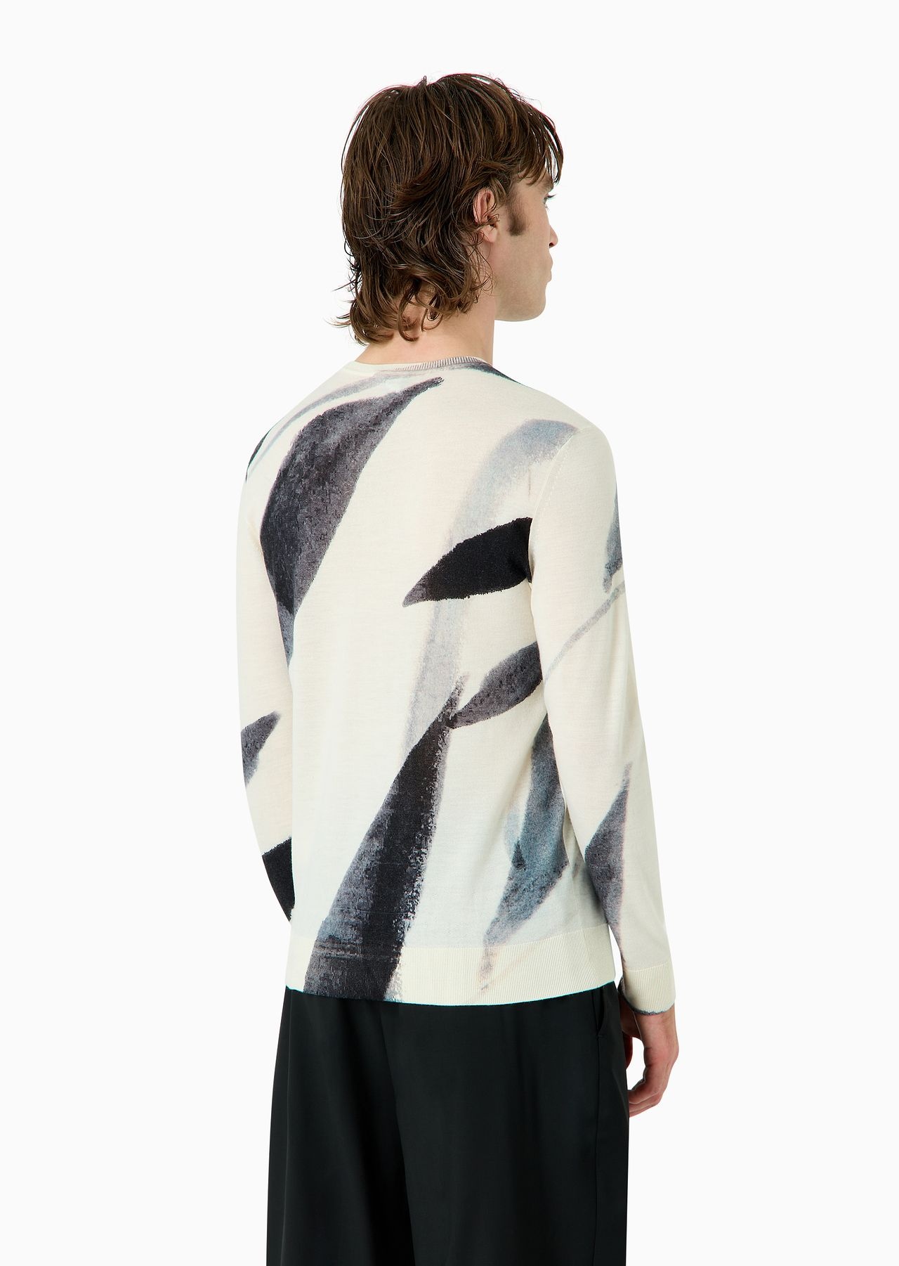 Plain-knit virgin-wool jumper with all-over abstract nature print - 3